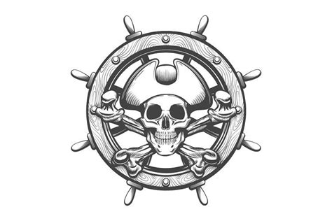 Ship Steering Wheel With Pirate Skull Inside Tattoo 1296309