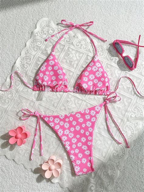 Women S Holiday Floral Pattern Spaghetti Strap Sexy Bikini Set Bikini Summer Shein Usa