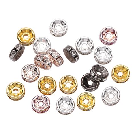 50pcs Lot 4 6 8 10mm Gold Rhinestone Rondelles Crystal Bead Loose