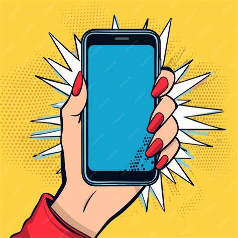 Premium Vector Woman Hand Holding Smartphone Pop Art Vector Illustration