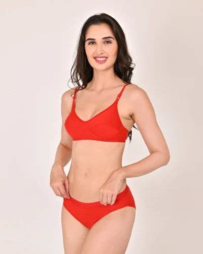 Women Full Coverage Non Padded Hosery Cotton Blend Set Palak Red Lingerie Set At Rs 63 Piece