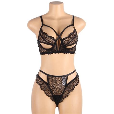 Black Bra Set Women S Lingerie Set Fishnet Hollow Out Long Sleeve Bra