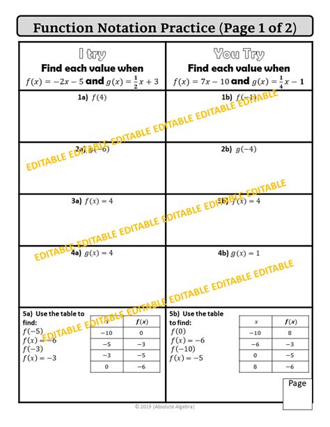 Free Function Notation Practice Worksheet Download Free Function