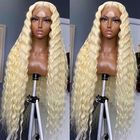 13x4 Deep Loose Wave 613 Honey Blonde Curly Transparent Lace Frontal Wig 180 Remy 13x6 Water