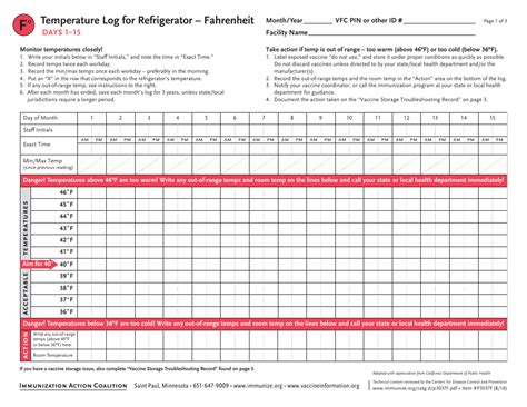 temperature log  refrigerator fahrenheit  printable