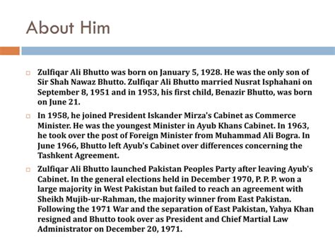 Zulfiqar Ali Bhutto Regime 1971 77 Pakistan Ppt