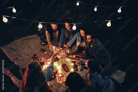 Happy Friends Having Fun With Fire Sparkles Young People Millennials