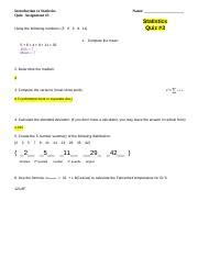 Introduction To Statistics Quiz Mean Median Variance Course Hero