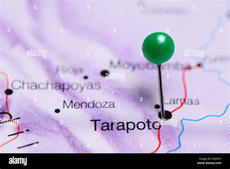 Tarapoto pinned on a map of Peru Stock Photo - Alamy