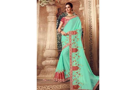 Light Green Silk Embroidered Festival Wear Saree 1074