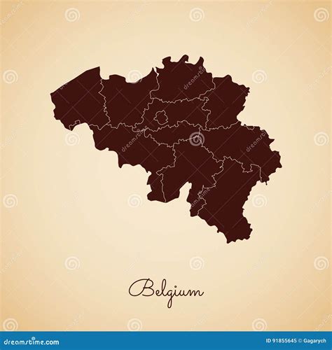 Belgium Region Map Retro Style Brown Outline On Stock Vector