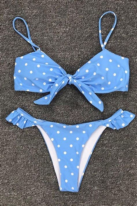 Womens Baby Blue And Red Polka Dot Bikini Push Swimwear Sets Shopperboard