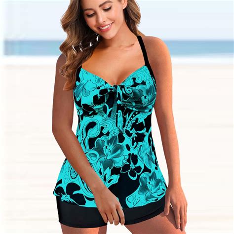 Women Floral Print V Neck Bikini Sets Swimsuit Female Sexy Plus Size Two Pieces Tankini Swimwear