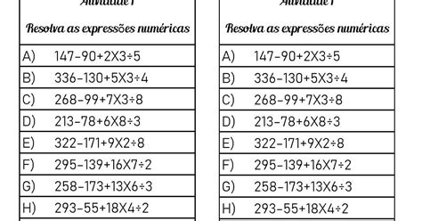 Expressões Numéricas 4 Ano Com Multiplicação E Divisão