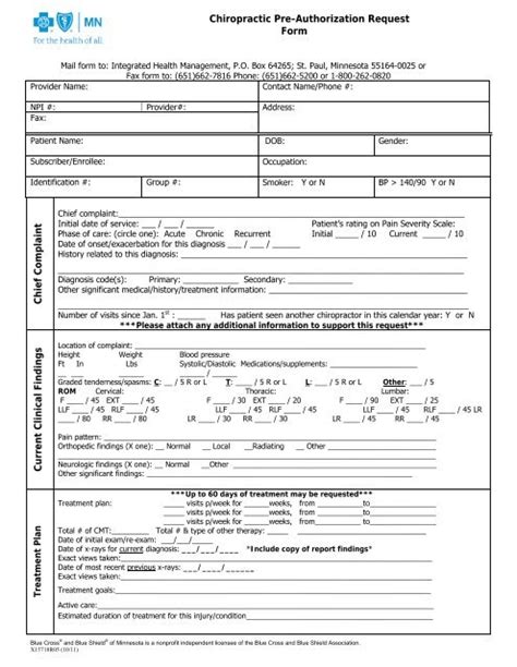 Chiropractic Pre Authorization Request Form Blue Cross And Blue