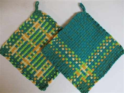 Potholders Hot Pads Pair Retro Style Handmade Gorgeous Green Etsy