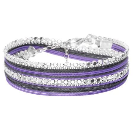 Bracelet Tours Oslo Argent Cordons Violet Gris Cha Nes Diamant Es