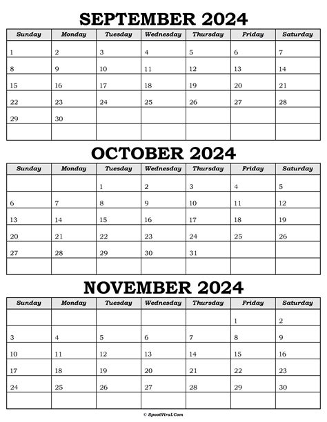 September To November 2024 Calendar Templates SpootViral