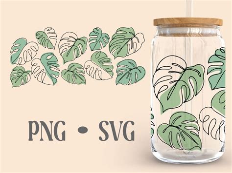 Monstera Line Art Libbey Can Glass Svg 16 Oz Can Glass Etsy