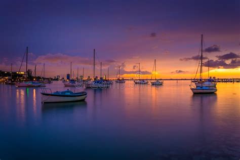 Boats in Biscayne Bay at Sunset, Seen from Miami Beach, Florida. Stock ...