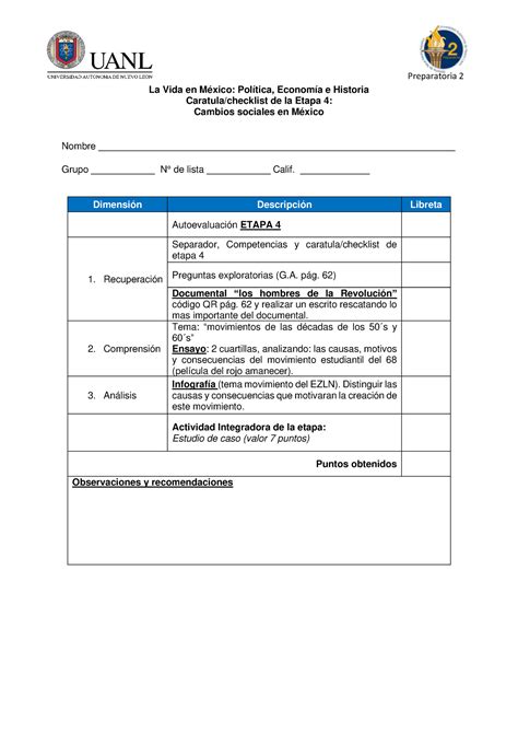 Caratula Etapa Lvm Checklist Preparatoria La Vida En M Xico