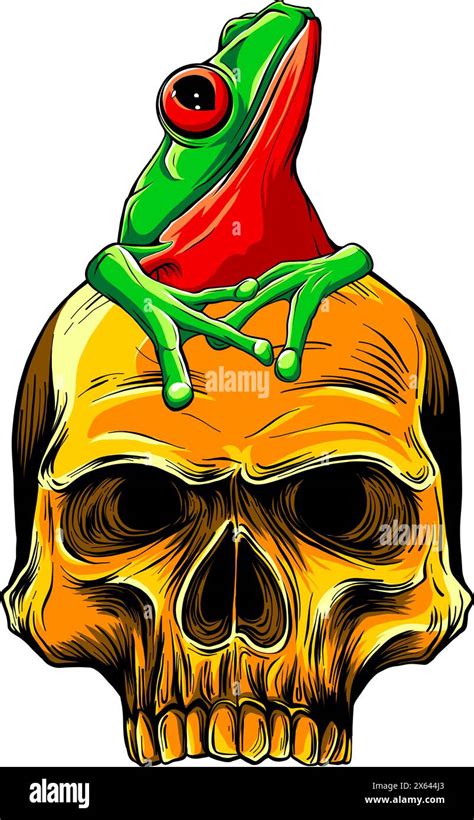 Vector Illustration Skull With Frog On White Background Digital Hand