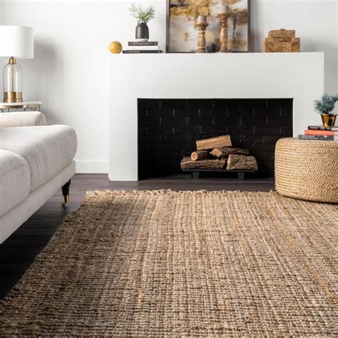 Naturally Textured Chunky Jute Tasseled Natural Rug Jute Area Rugs Farmhouse Area Rugs Area Rugs