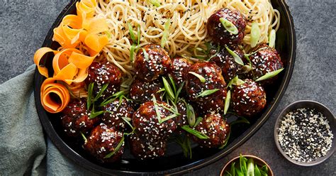 Sticky Asian Meatballs With Udon Noodles