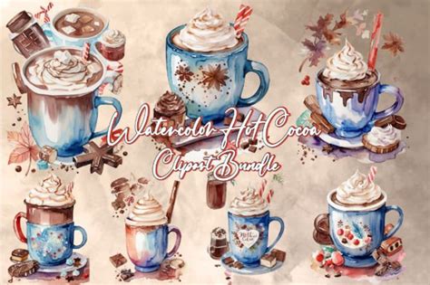 Watercolor Hot Cocoa Clipart Bundle Graphic By Fensyart Creative Fabrica