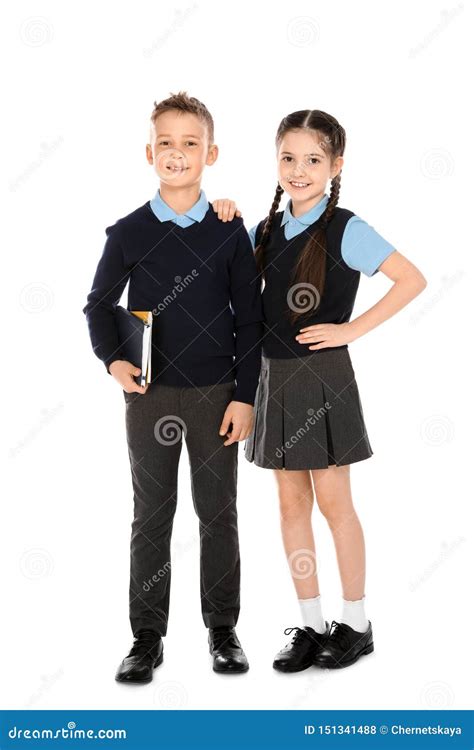 Full Length Portrait of Cute Children in School Uniform Stock Photo ...