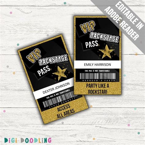 Rock Star Party Vip Passes With Editable Text Ideal For A Rock Themed