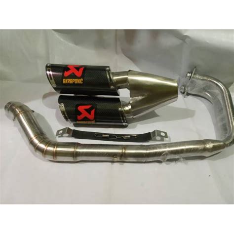 Jual Knalpot Racing Akrapovic Tameng Cabang 2 Untuk Motor Vixion R15