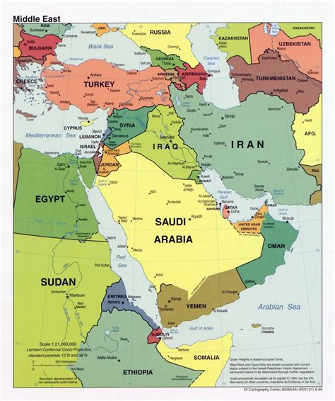 Detailed political map of the Middle East with major cities and ...