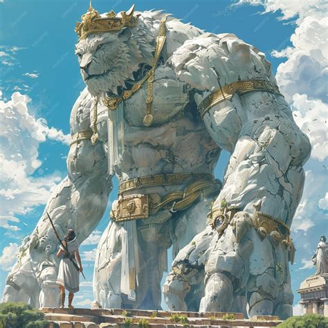 There Is A Giant Statue Of A Giant Monster With A Crown On It