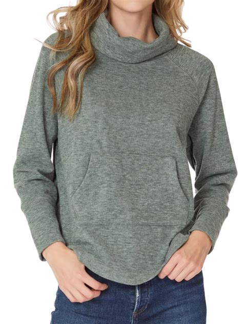 Bobi LA Funnel Neck Pullover In Army Cotton Island Women S Clothing