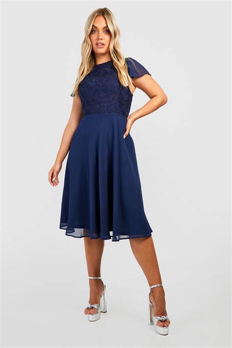 Plus Lace Frill Sleeve Midi Skater Dress Boohoo