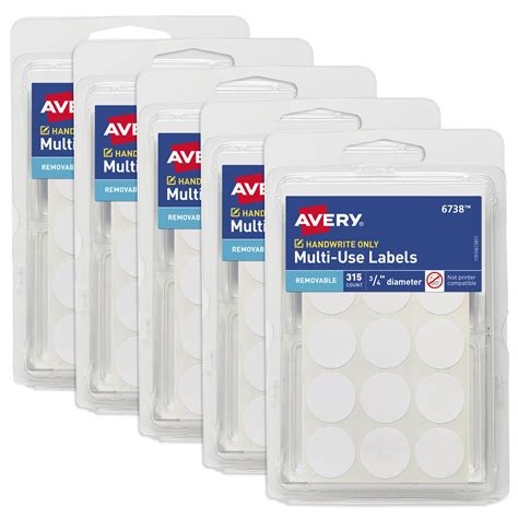 Avery Multi Use Removable Labels 34 Inch Round Stickers White Non