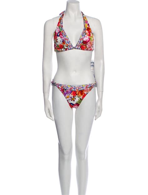 Camilla Floral Print Crystal Embellishments Bikini W Tags White Swimwear Clothing W1842334