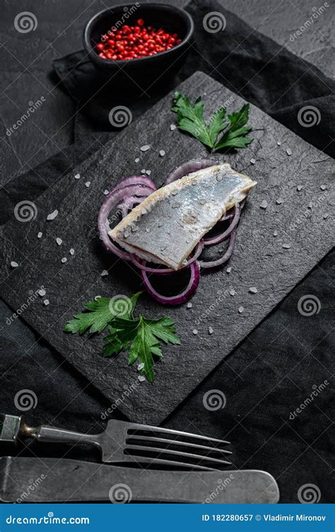 Traditional Dutch Food Herring With Red Onion New Season Of Herring