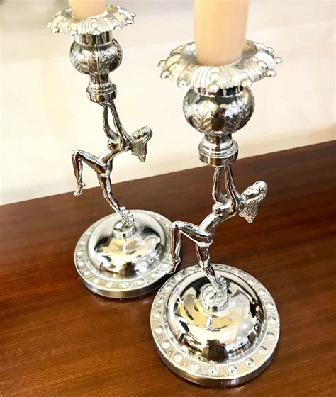 Art Deco Chrome Pair Of Dancing Nude Lady Candlesticks Artedeco Online Antiques