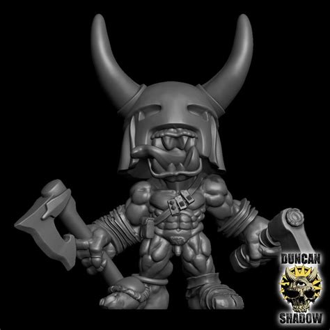 D Printable Nude Goblin Barbarian With Axes Pre Supported By Duncan
