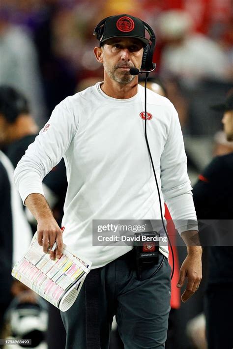 Head coach Kyle Shanahan of the San Francisco 49ers looks on against ...