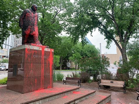 Red Paint Used To Deface Statue Of Winston Churchill Outside Edmonton