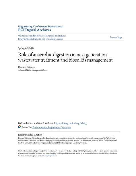 Role Of Anaerobic Digestion In Next Generation Wastewater Treatment And