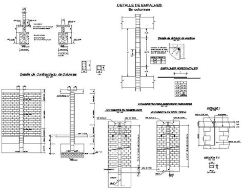 Column And Brick Masonry Wall Detail Drawings In Autocad Cadbull