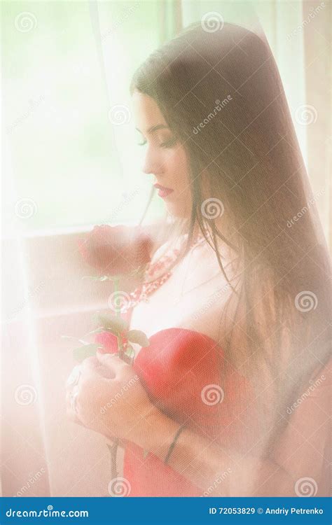Beautiful Blonde With Red Rose Stock Image Image Of Attractive Bouquet 72053829