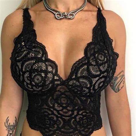 Femmes Lingerie Corset Dentelle Floral Bralette Bralet Bra Tank Cami Crop Underwear Noir Noir