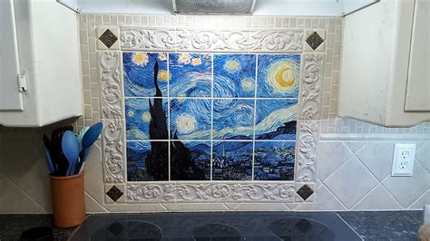 Starry Night By Van Gogh Vincent Art Tile Mural Kitchen Shower Bath