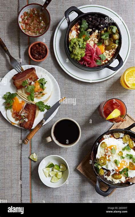 Selection of Mexican breakfast dishes Stock Photo - Alamy