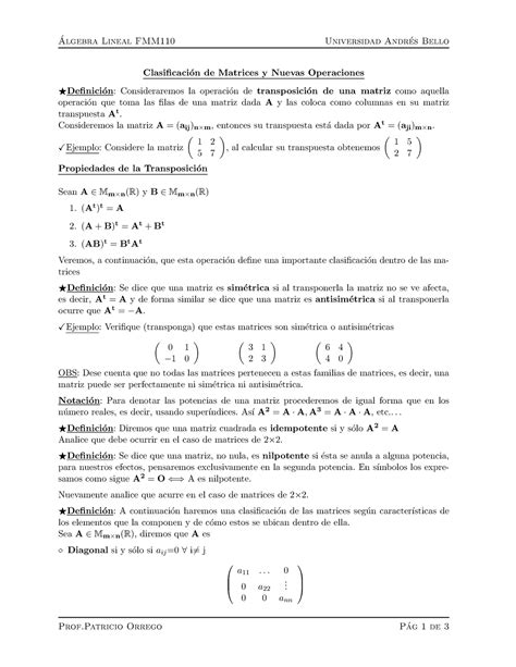 Apunte Matrices 2 Algebra Lineal FMM110 Universidad Andr Es Bello